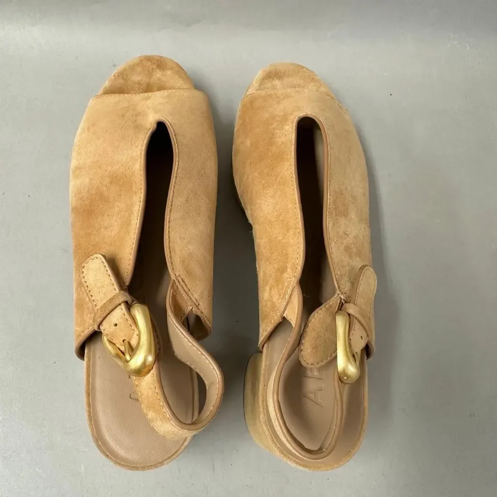 Aerosoles Cornelia Tan Suede Leather Peep Toe Slingback Platform Sandal Size 9.5